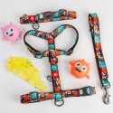 Collar WauDog Nylon Obroża nylonowa z QR-paszportem, plastikowy fastex, wzór ZĘBATE POTWORY, XXL 35mm/46-70cm