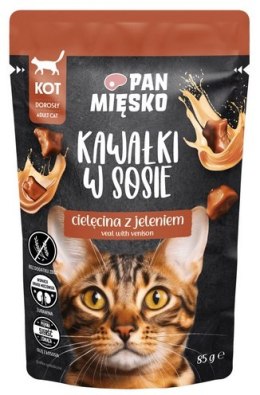 Pan Mięsko Karma mokra dla kota - cielęcina i jeleń kawałki w sosie saszetka 85g