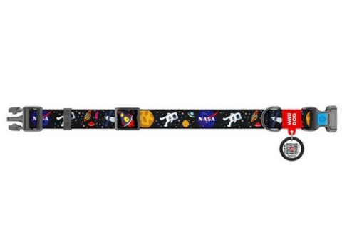 Collar WauDog Nylon Obroża nylonowa z QR-paszportem, plastikowy fastex, wzór NASA, 15mm/25-35cm