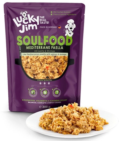 Lucky Jim SoulFood Paella z kurczakiem, łososiem i krewetkami saszetka 300g