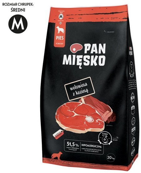 Pan Mięsko Karma sucha dla psa - wołowina i kozina chrupki M 20kg