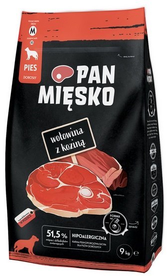 Pan Mięsko Karma sucha dla psa - wołowina i kozina chrupki M 9kg