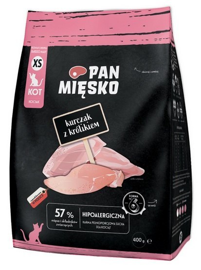 Pan Mięsko Karma sucha dla kociąt - kurczak i królik chrupki XS 400g