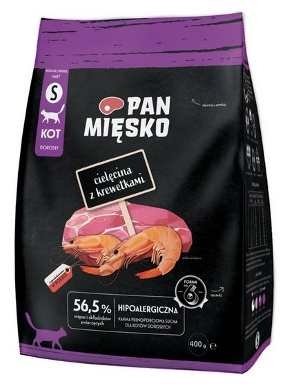 Pan Mięsko Karma sucha dla kota - cielęcina i krewetki chrupki S 400g